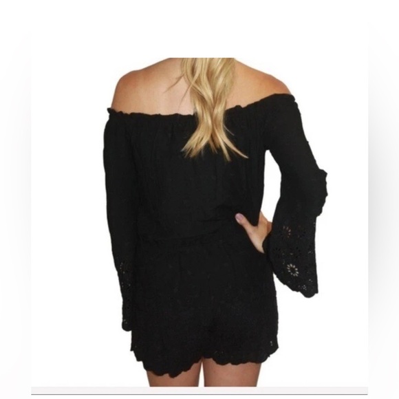 Winston White Anthropologie Serena Romper Lace Up Black Bell Sleeve Small Whimsy - Picture 3 of 12